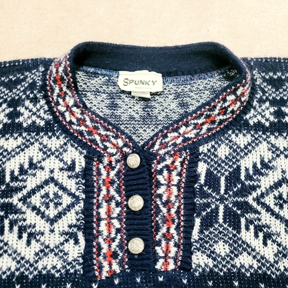 Vintage SPUNKY Nordic Sweater Medium USA Made | Fair Isle Pullover 100% Acrylic - Picture 6 of 11